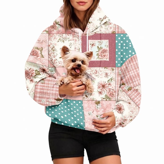 Pet Pouch Hoodie for Women with Large Pockets Christmas Cute Graphic Sweatshirts Long Sleeve Oversized Comfy Hooded Pullover for Cats Dogs Holder