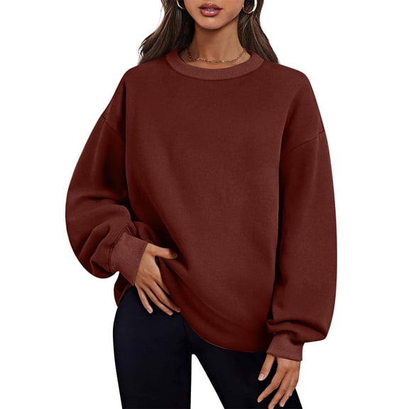 Wo-Fusoul Long Sweatshirts for Women Women's Solid Color Round Neck Long Sleeve Loose Fit Hoodie Sleeves for Women