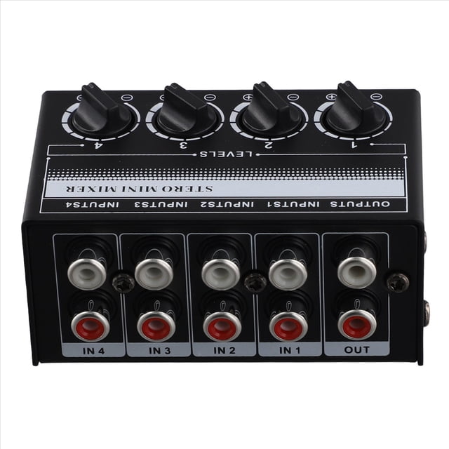 Mini Mezclador de Audio Estéreo Mezclador Pasivo de 4 Canales Mezclador de Audio Portátil Entrada Lotus Socket para Reproductores de CD Live Studio