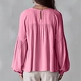 thumbnail image 5 of Women’s Long Sleeve V Neck Ruffle Blouse Loose Fit Lightweight Top with Tiered Design for Casual Daily Wear Pink XL, 5 of 5