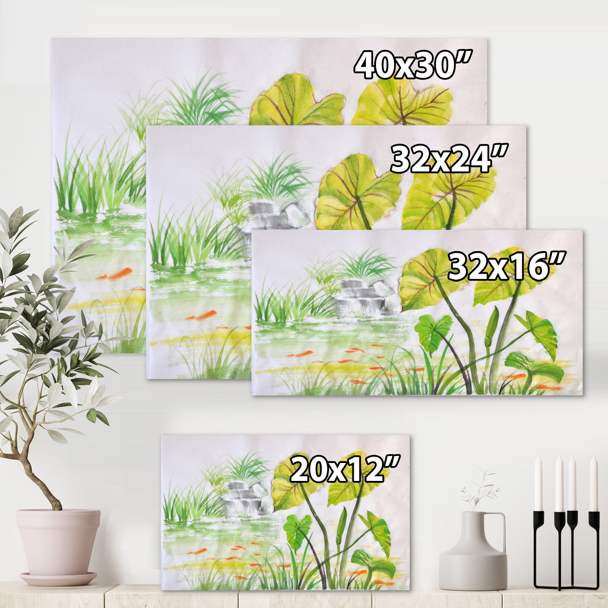 Ancient Lotus Pond 8 in x 12 in Painting Canvas Art Print, by Designart