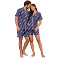 thumbnail image 4 of Couples Pajama Sets Matching Halloween 2 Piece Short Sleeve Button Down Pjs Soft Lightweight Sleepwear Loungewear for Her Him with Allover Graphic Print Blue M, 4 of 6