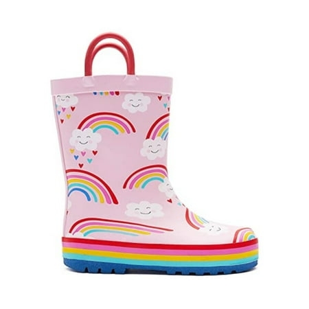 

K KomForme Kid s Rain Boots Rainbow Print Rubber Boots with Handles 1M