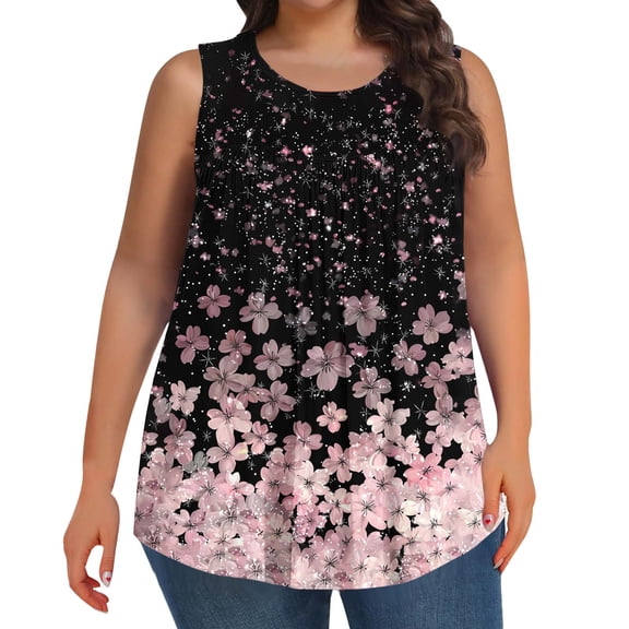 STETMN Oversized Tank Top for Women Casual Print Crewneck Tops Sleeveless Loose Summer Tee