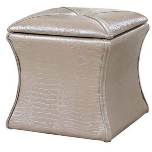 17.5" Tall Wood and Leather Storage Bench, Ivory Croc Svelte