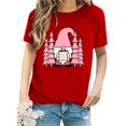 thumbnail image 5 of Christmas Shirts for Women, Red Christmas Gifts, Women's Gnome Print Round Neck Short Sleeve T Shirt Top, 5 of 5
