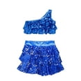 thumbnail image 3 of DPOIS Girls Kids Shiny Sequins Crop Top with Culottes Performance Costume Royal Blue 12, 3 of 5