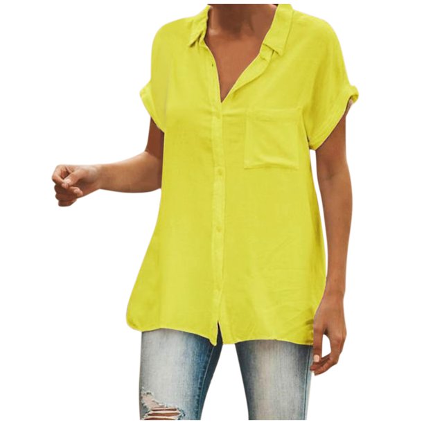 Gibobby Blusas Casual blusa de mujer blusas camisa(Amarillo, L)
