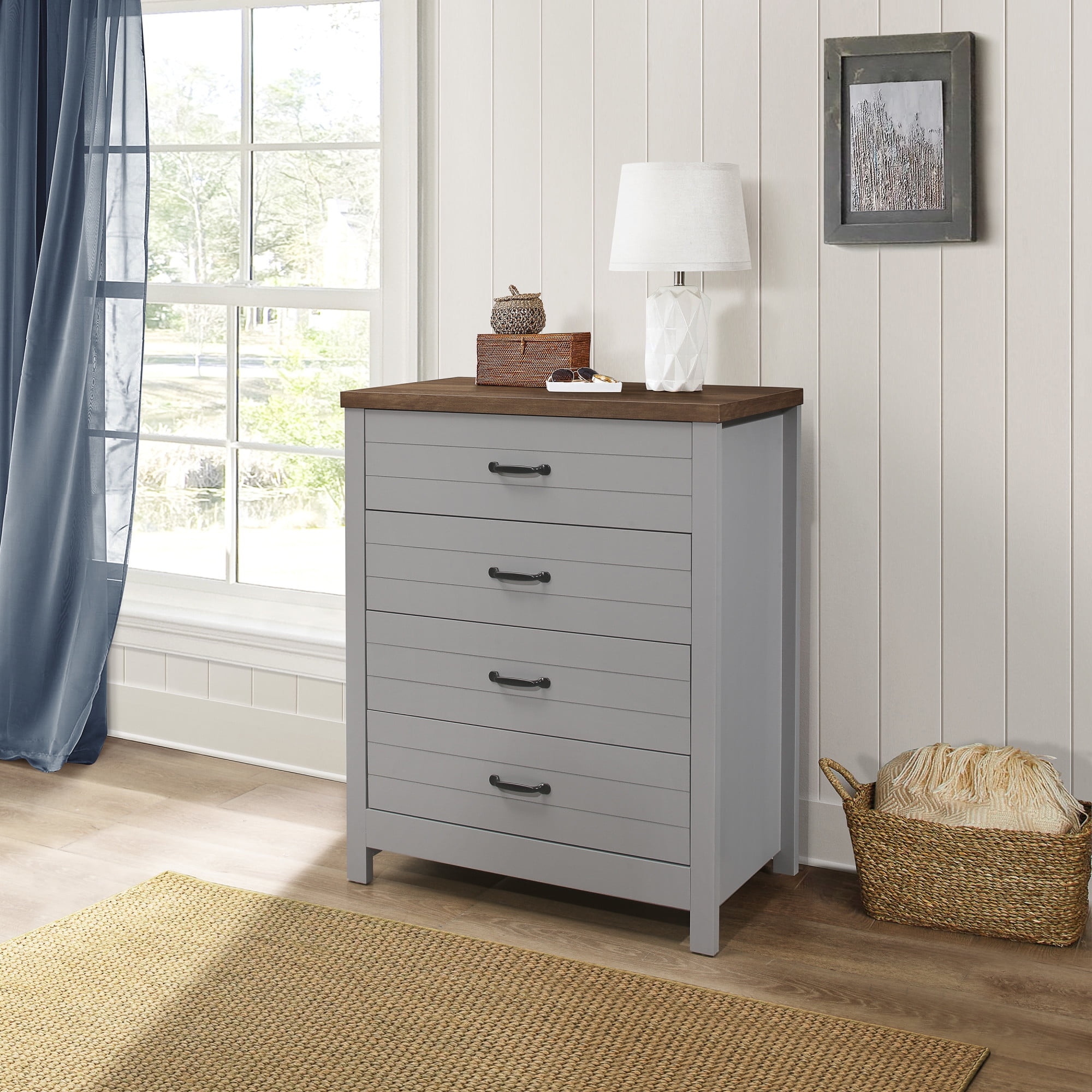 Fast Delivery Chest of Drawers & Bedside Traditional Style Cream & Grey 