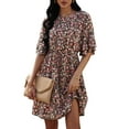 thumbnail image 4 of hirigin Women Summer Flower Print Dress, Flare Half Sleeve Round Neck Tunic Mini A-line Dress for Beach, Date, 4 of 9