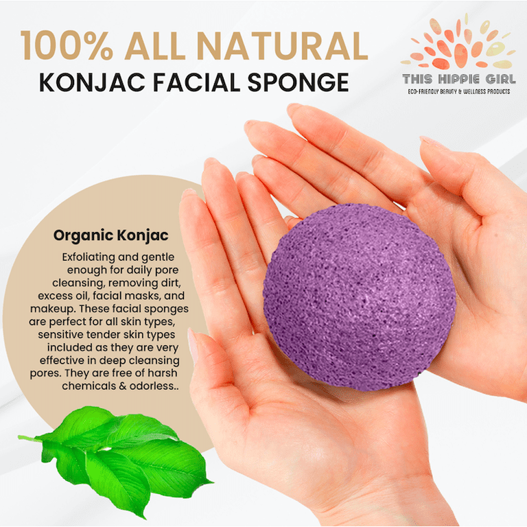 This Hippie Girl | Konjac Exfoliating Organic Facial Sponge | Plant Based Gentle Exfoliating Face Scrubbie | Safe for Sensitive Skin | Amethyst