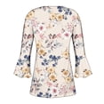 thumbnail image 5 of Pompotops Tunique Décontractée à Manches 3/4 Imprimée Florale Col en V pour Femmes Chemises Basiques d'Été Blouse Plissée Liquidation, 5 of 5