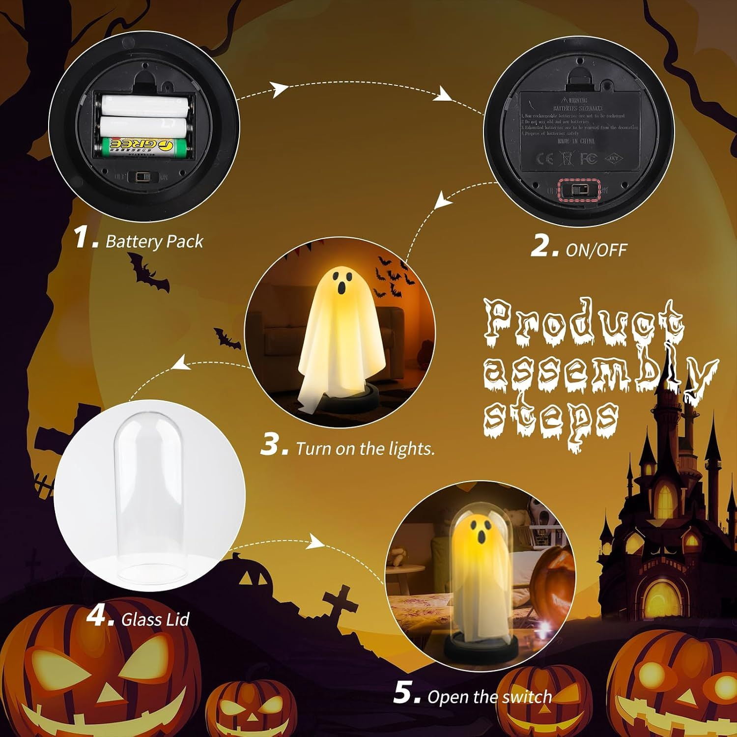 Battery Operated Light Up Ghost Statue for Halloween Tabletop and Shelf Decor