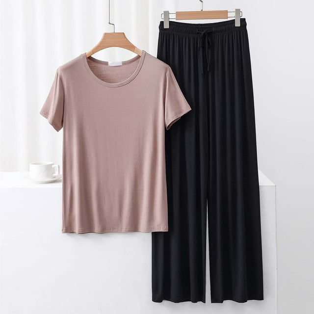 Weiqiqre Pyjama en Soie pour Femmes Pyjama Rafraîchissant Ensembles Assortis d'Été Manches Courtes Ensemble de Détente Femmes