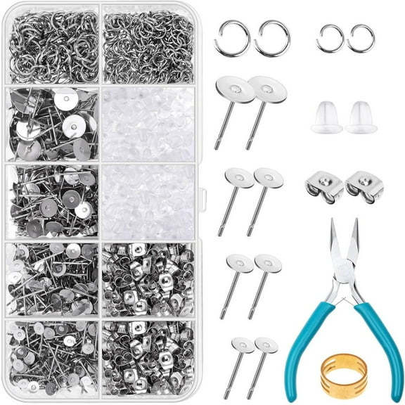 ZYHH Hypoallergenic Earring Posts and Backs Kit, 1800 Pcs Stainless Steel Stud Earring Making Supplies for Clay Resin Pearls Jewelry Crafting
