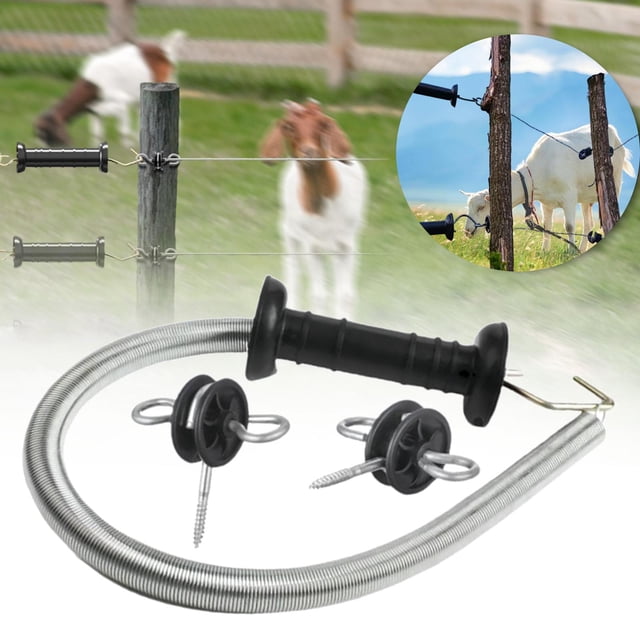 Manija para Portón de Cerca Eléctrica con Resorte de Extensión y Accesorio de Hierro Galvanizado Adecuada para Manejo de Portones en Granja Pastizal Campo Estilo B