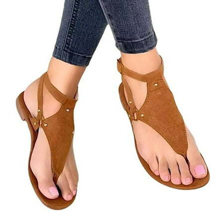 

Women s Fashion Buckle Ankle Strap Sandals Summer Sandals Casual Adjustable Comfortable Flip Flops Beach Shoes Ankle T-Strap Open Toe Thong Flat Bohemian Sandals for Women