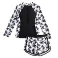 thumbnail image 2 of hengsof Girls Summer Fashion Printed Two Piece Swimsuit Set Long Sleeve Zip Up Rash Guard Elastic Waist Shorts Swimsuit with Built in Pads Surf Beach Vacation Swimsuit Set, 2 of 7