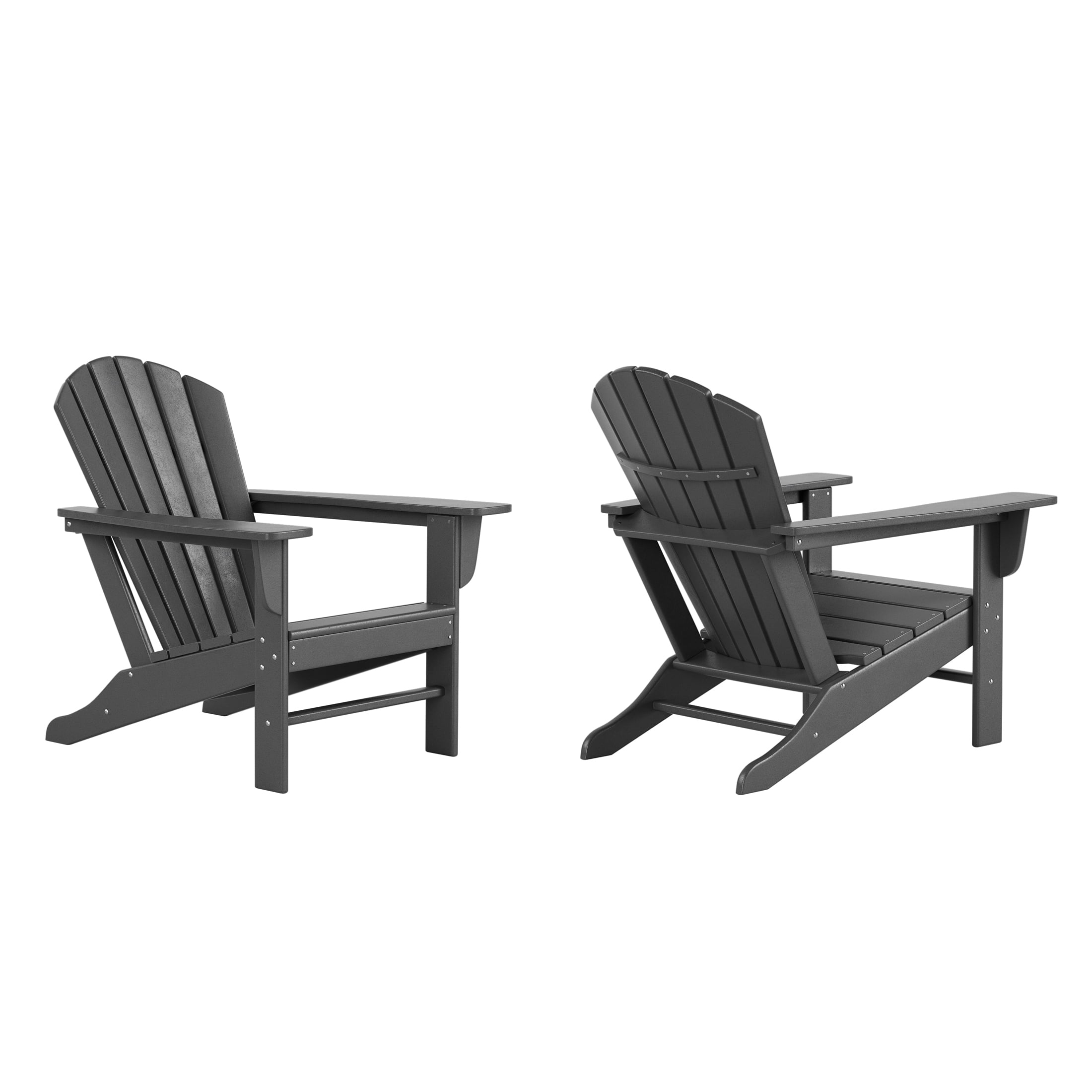 WestinTrends Dylan Adirondack Chairs Set of 2, All Weather Poly Lumber Outdoor Patio Chairs, Seashell Slat Curved Back, Widen Seat Armrest, Color Stay, Imitation Wood Texture, Gray