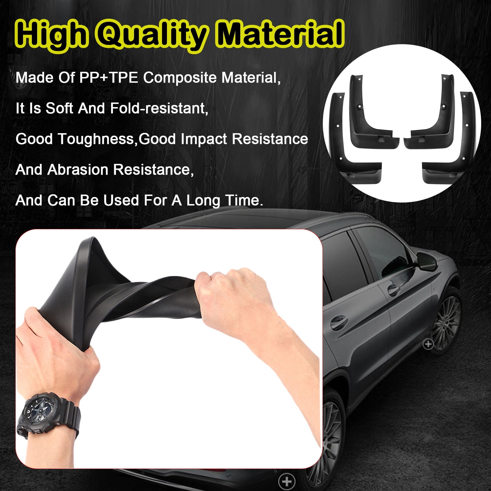 For Hyundai Santa Fe 2013-2018 Splash Mud Flaps, 4PCS Guards Splash Tire Protector, Custom No Drilling Mud Guards-black