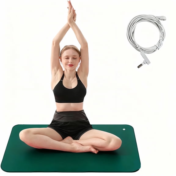 24" x 16" Grounding Foot Mat Meditation Mat Kit, Dark Green Non Slip Ground Pad for Feet Slightly Thin,with 15ft Grounding Cord