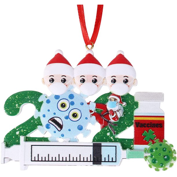 Paquete de 2 adornos de árbol de Navidad 2021 con colgante de Papá Noel – Papá Noel pintado con colgante de árbol de Navidad de vacuna, adorno colgante regalo para decoración de Navidad (Familia 3)