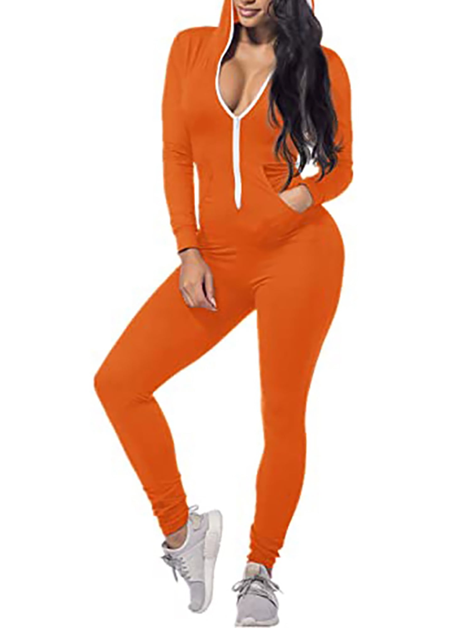 Gvmfive Women's Long Sleeve Zipper Hoodie Jumpsuit Playsuit Trousers