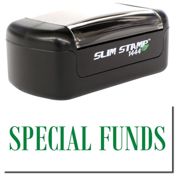 Slim Pre-Inked Special Funds Stamp, Slim 1444, Ultra Slim Design, Impression Size 1/2" by 1-3/4", Up to 25,000 Impressions - Green Ink