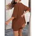 thumbnail image 5 of PRETTYGARDEN 2 Piece Sets for Women Summer Lounge Short Set Spring Matching Biker Shorts V Neck Oversized Shirt Clothing, 5 of 10