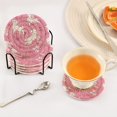 thumbnail image 5 of Haosy Set of 6 Drink Woven Coaster with Holder Heat Resistant Non-Slip Bar Coasters 4 Inches White Dogs on Pink Grass, 5 of 7