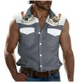 thumbnail image 2 of Camiseta sin mangas con cuello vuelto para hombre, estilo informal, a la moda, con estampado, cuello vuelto, sin mangas, bolsillos, deportiva, de poliéster, 2 of 5