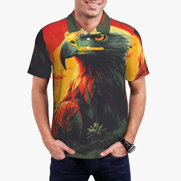 Balery Hawaiian Style Bald Eagle Camisa Polo de Hombre con Estampado, de Manga Corta y Tejido Medio, Camisa Tipo Golf Polo-Large