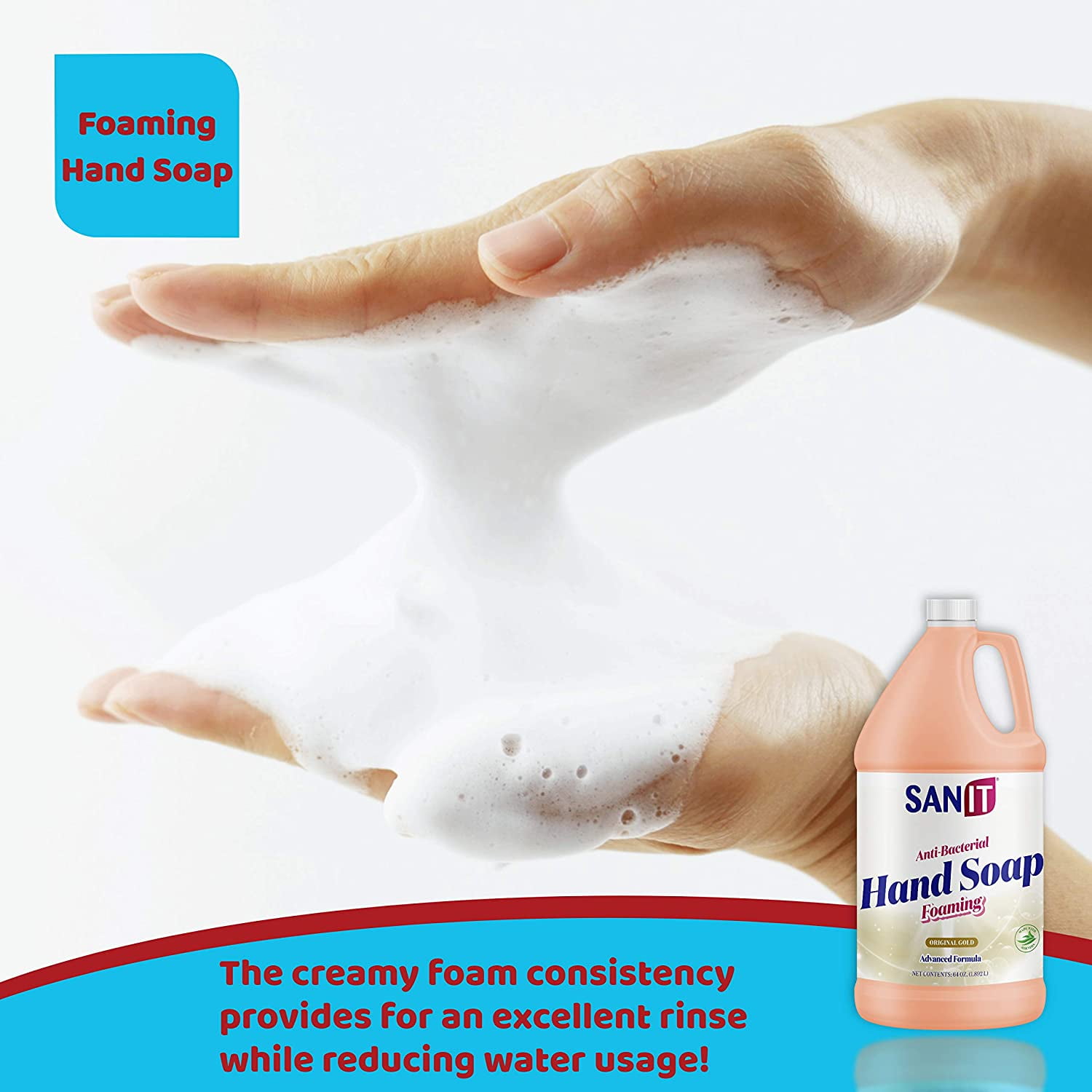 Sanit Antibacterial Foaming Hand Soap Refill - Advanced Formula with Aloe Vera and Moisturizers - All-Natural Moisturizing Hand Wash - Made in USA, Original Gold, 1 Gallon