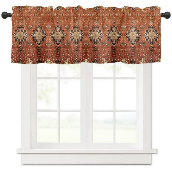 Hokiten Rod Pocket Curtain Valance, Southwest, Farmhouse Window Valance for Living Room, Bedroom, Kitchen Geometric Stripe Boho Native Flower Print 42"W x 18"L