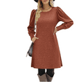 thumbnail image 6 of Women's Knit Dress with Puff Sleeves for Fall Winter - Round Neck Casual Tunic Dress, 6 of 6