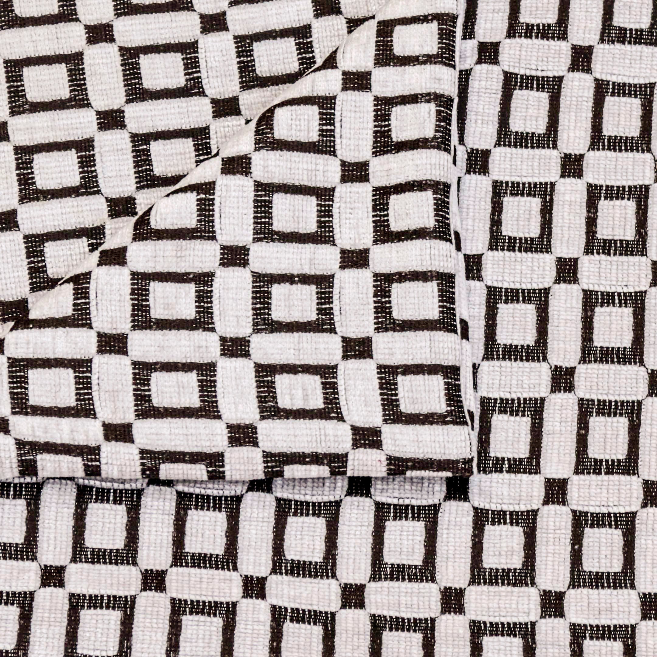 Fabric Mart Direct Cream Jacquard Velvet Fabric By The Yard, 54 inches or 137 cm width, 11 Continuous Yards Cream Jacquard Fabric, Brown Blocks Geometric, Upholstery Drapery Curtain Wholesale Fabric