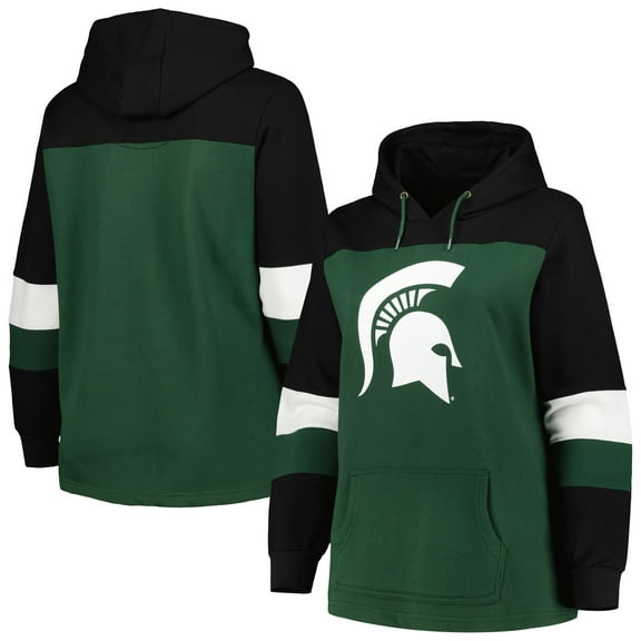 Women's Green Michigan State Spartans Plus Size Color-Block Pullover Hoodie