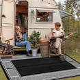 thumbnail image 3 of Garvee 10'x20' Waterproof Outdoor Area Rug Reversible Plastic Geometric Bordered Patio Mat UV-Protected for Deck, Backyard, RV and Camping, Black, 3 of 6