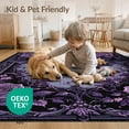 thumbnail image 4 of ODIKA 9'x12' Washable Area Rug Non-Slip, Chair-Friendly Purple Gothic Bat Halloween Flowers Ornate Medallion with Boho Rose Motifs for Dining Room, Basement, Large Office, 4 of 7