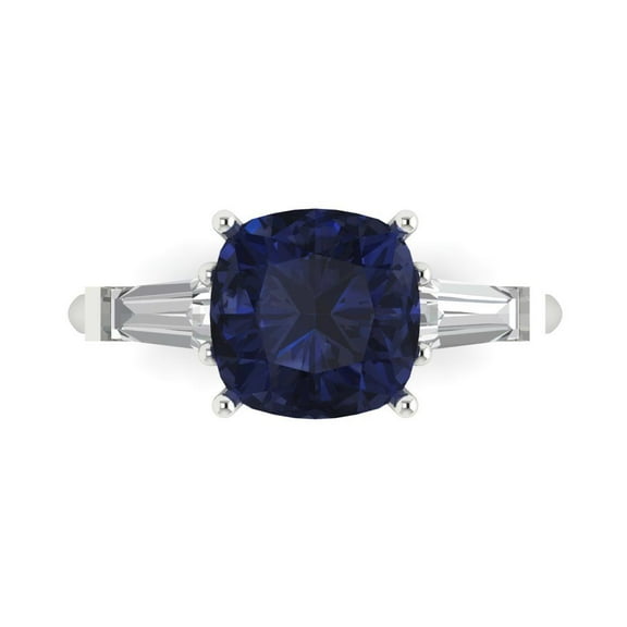 Clara Pucci 14K White Gold 3ct BlueSapphire Three-Stone Ring for Women