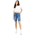 thumbnail image 1 of Oat Womens High-Rise Bermuda Jean Shorts, Blue/30, 1 of 3