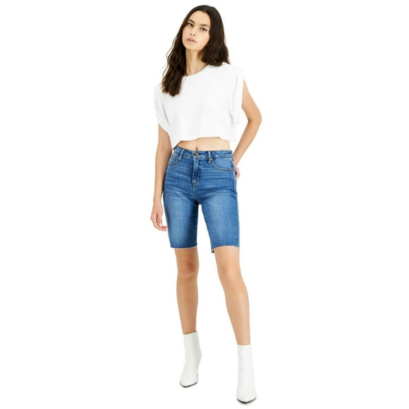 Oat Womens High-Rise Bermuda Jean Shorts, Blue/30