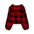 thumbnail image 3 of Girl's Fuzzy Hoodies Oversized Buffalo Plaid Sherpa Fleece Sweatshirt Casual Loose Button Pullover Tops Plush Outwear Coat 5-14Years, 3 of 5