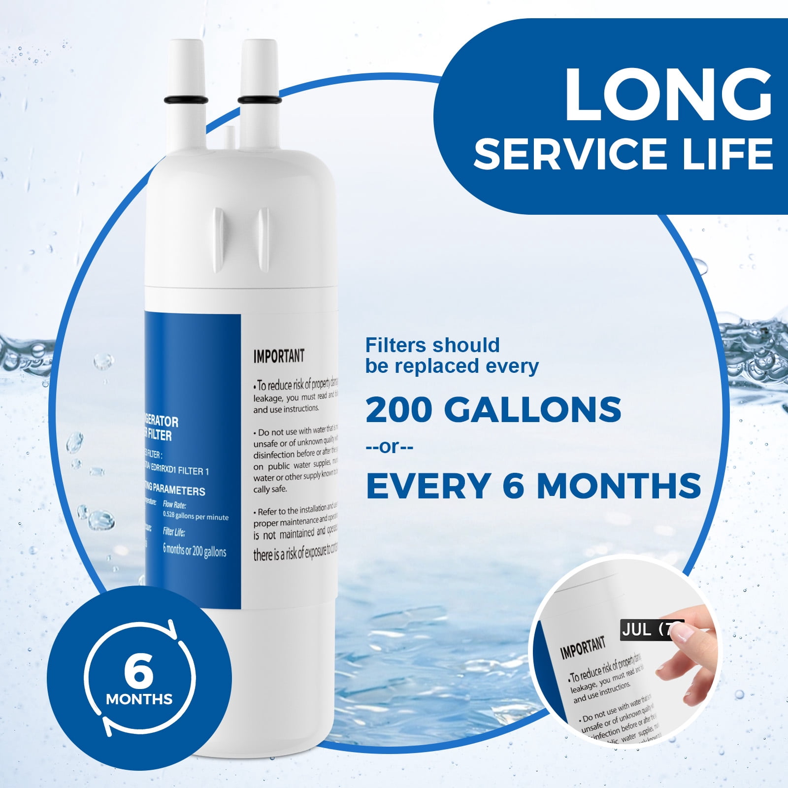Aiqeek Refrigerator Water Filter 3-Pack NSF 42 Certifie,Compatible with W10295370/ 46-9930 | 6-Month 200-Gallon