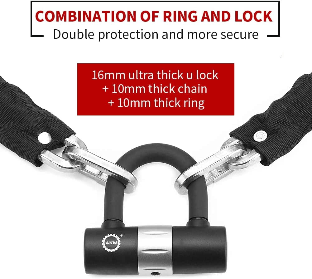 Motorcycle Chain Lock 150cm/5ft Heavy Duty Bike Chain Lock Anti-Theft Cutproof 12mm Thick Security Bicycle Chain Lock with 4Keys 16mm U Lock Disc Lock for Moped,Motorcycle,Gate