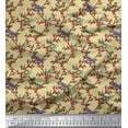 thumbnail image 1 of Soimoi Feuilles de Tissu de Crêpe de polyester Baies Rouges et Perroquet Oiseau Tissu Imprimé par Yard 42 Pouces de Large, 1 of 1