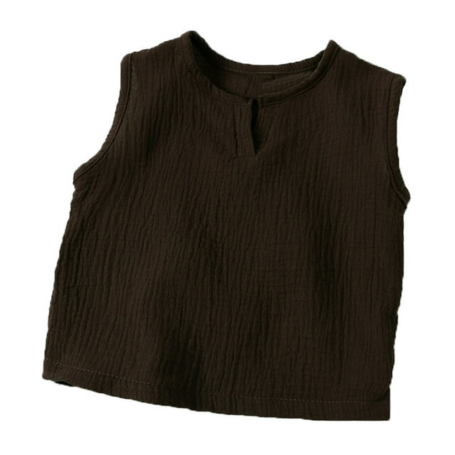 Huvoen Débardeur Basique Sans Manches en Coton Extensible pour Filles et Garçons T-Shirt Graphique Sans Manches Col Rond Marron 9 Mois