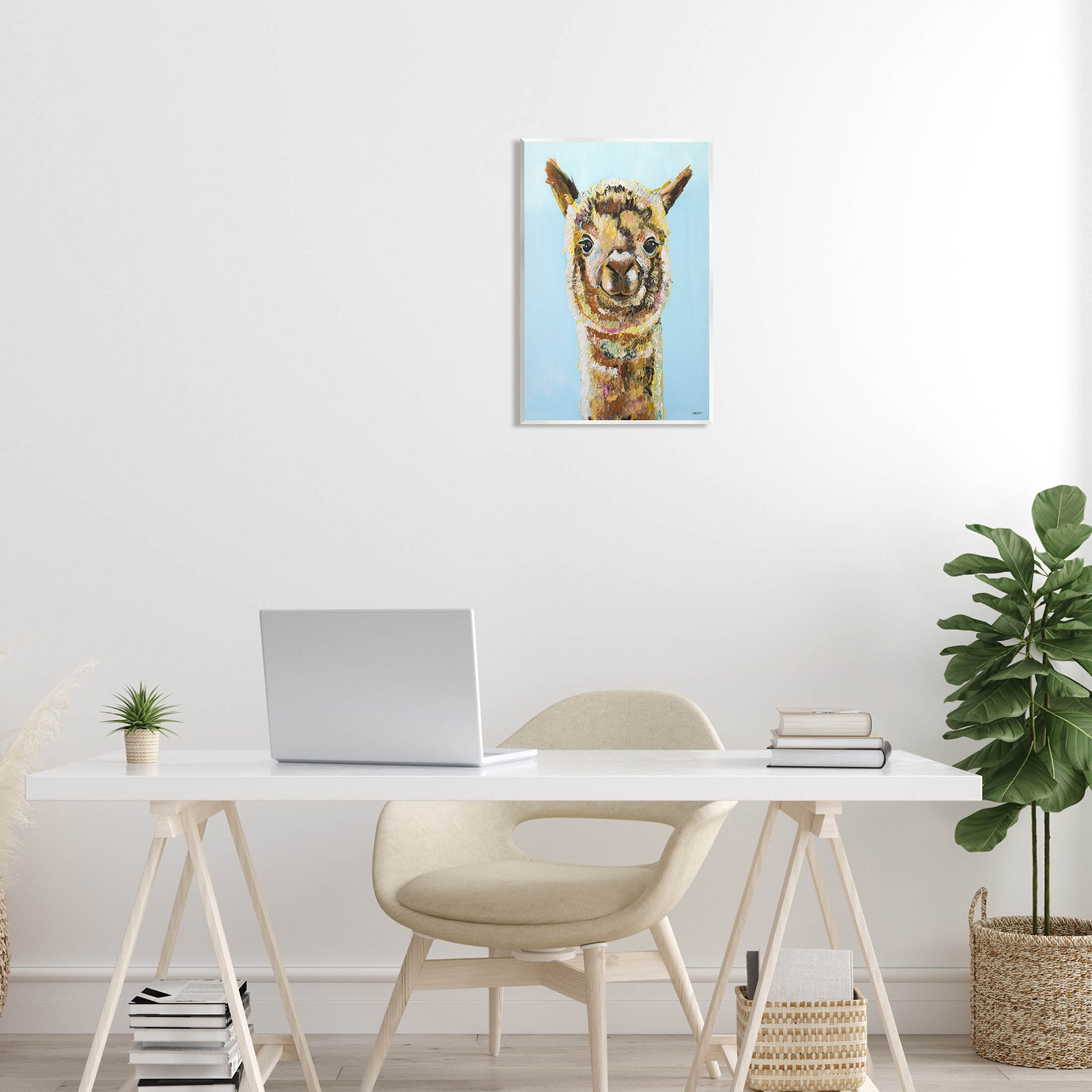 Happy Llama Farm Animal Face Animals & Insects Painting Unframed Art Print Wall Art