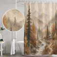 thumbnail image 5 of Small Stall Shower Curtain 36x72 Inch Narrow Half Size Fall Forest Bath Curtains Bathroom Decor, Autumn Vintage Pine Trees Cabins Mountains Waterproof Fabric Shower Curtain Set with Hooks 36 Inch, 5 of 7