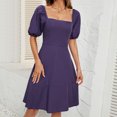 thumbnail image 4 of Fankiway Robe Décontractée pour Femmes Couleur Unie Manches Bouffantes Manches Courtes Col Carré Robes Grande Taille pour Femmes Rondes Robes de Printemps pour Femmes 9545, 4 of 8